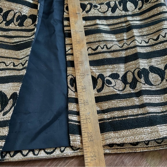 Vintage 70’s Gold Disco Jacket Shirt L Black Big Lapels, Baroque, lamé - Picture 10 of 10